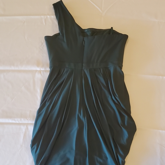 BCBGMaxAzria cocktail dress dark green one shoulder - Picture 2 of 6